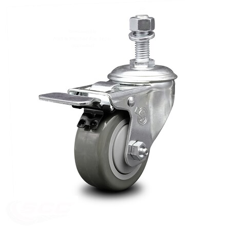 Service Caster 3.5 Inch Gray Polyurethane Swivel 1/2 Inch Stem Caster with Total Lock Brake SCC SCC-TSTTL20S3514-PPUB-121315
